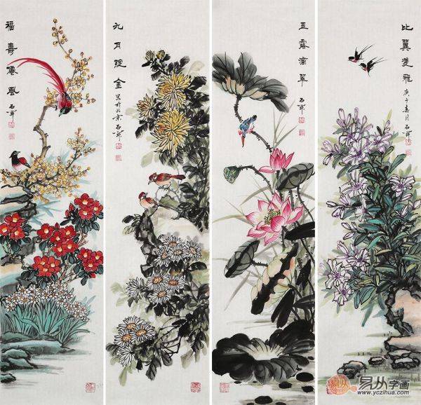沙發(fā)背景墻適合掛的畫，名家手繪花鳥畫提升客廳逼格妥妥的