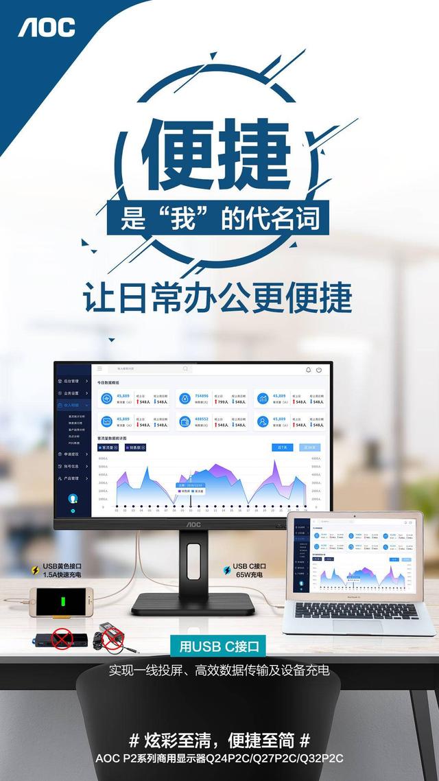 搭載USB C接口，AOC P2系列打造極速傳輸體驗!