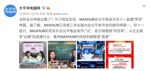 MAXHUB斬獲雙11天貓京東雙平臺(tái)排名雙第一，行業(yè)標(biāo)桿再獲市場(chǎng)認(rèn)可！