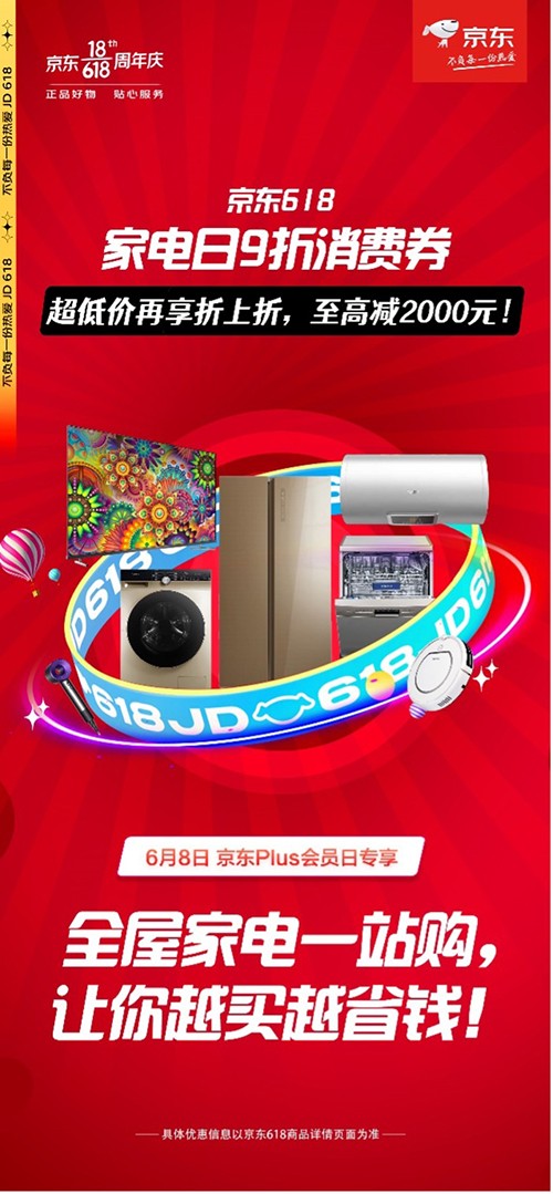 至高減2000元！京東PLUS會(huì)員日火爆開(kāi)啟，京東618家電全場(chǎng)9折