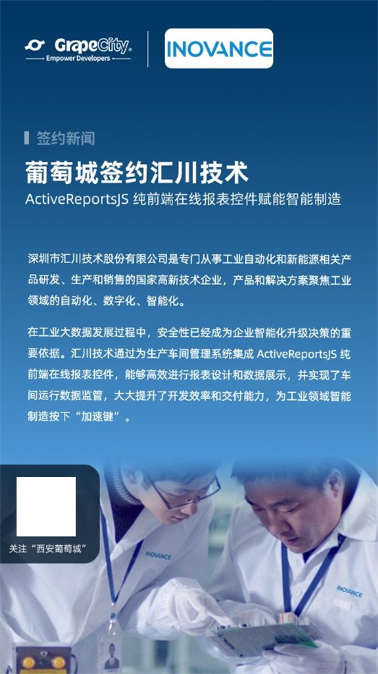 葡萄城攜手匯川技術(shù)，ActiveReportsJS報(bào)表控件賦能智能制造