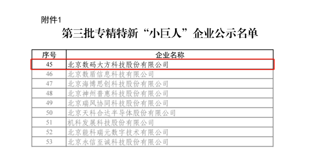國家級(jí)！數(shù)碼大方入選工信部專精特新“小巨人”企業(yè)
