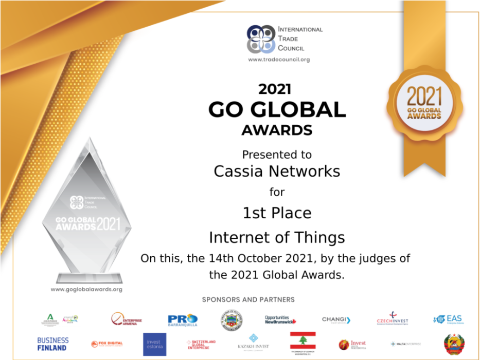桂花網(Cassia Networks)榮獲國際貿易理事會“2021 Go Global Awards”物聯(lián)網類金獎