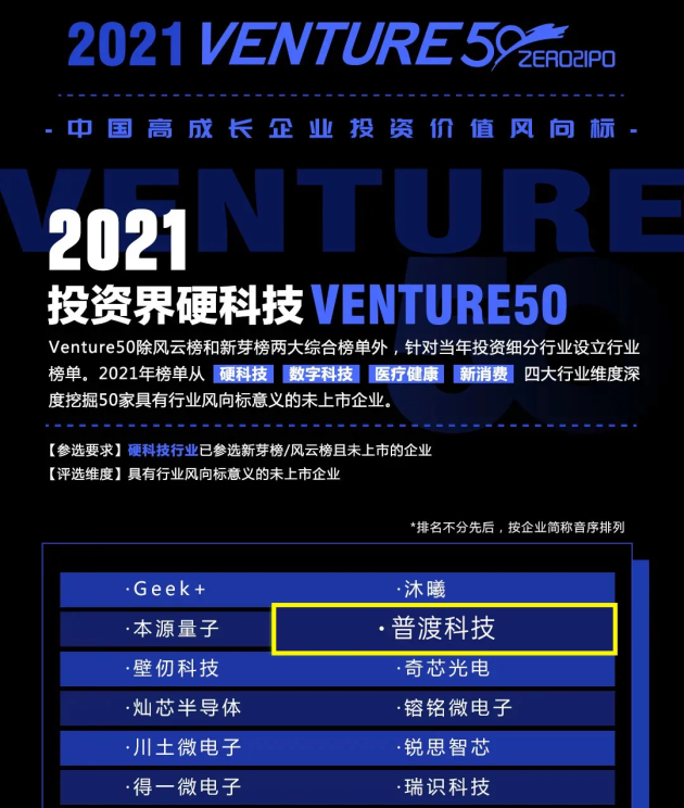 普渡科技強(qiáng)勢登上“2021投資界硬科技Venture50”榜單，實(shí)力再獲認(rèn)可