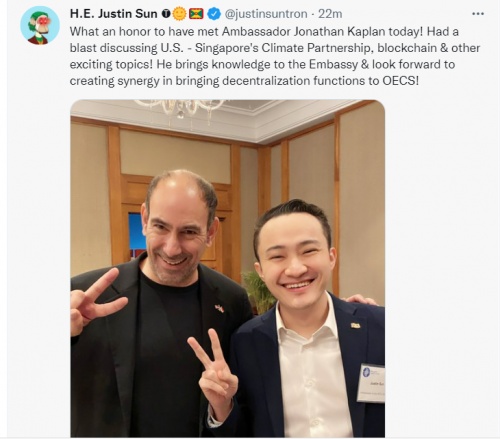 格林納達常駐WTO大使孫宇晨受邀出席美國駐新加坡大使JonathanKaplan的閉門午宴