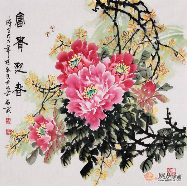臥室掛畫之牡丹畫，寫意牡丹畫家石開作品欣賞