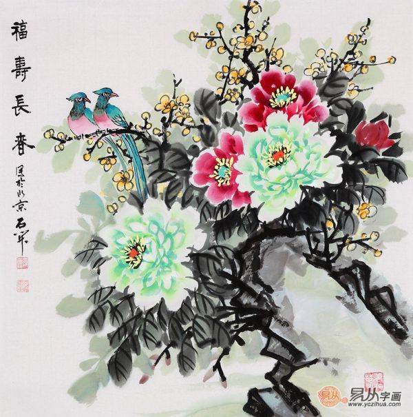 臥室掛畫之牡丹畫，寫意牡丹畫家石開作品欣賞