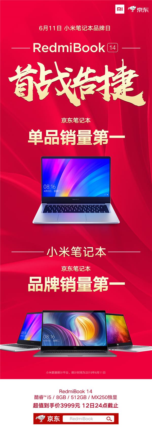 RedmiBook 14首賣斬獲雙冠王， 6月18日限時特惠3999元