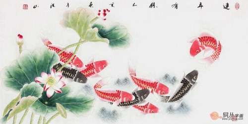 客廳背景墻上的掛畫，名家手繪花鳥國畫更受歡迎