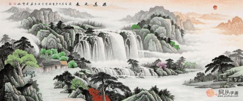 沙發(fā)背景墻上裝飾畫，手繪山水高雅藝術(shù)有品位