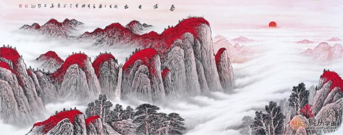 沙發(fā)背景墻上裝飾畫，手繪山水高雅藝術(shù)有品位