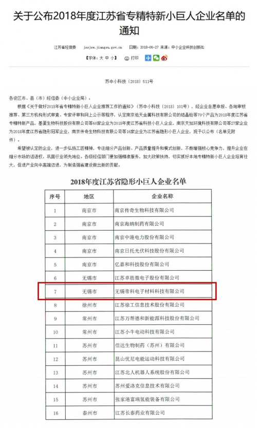 帝科股份獲光伏行業(yè)市場(chǎng)肯定 入選“江蘇省隱形小巨人企業(yè)”