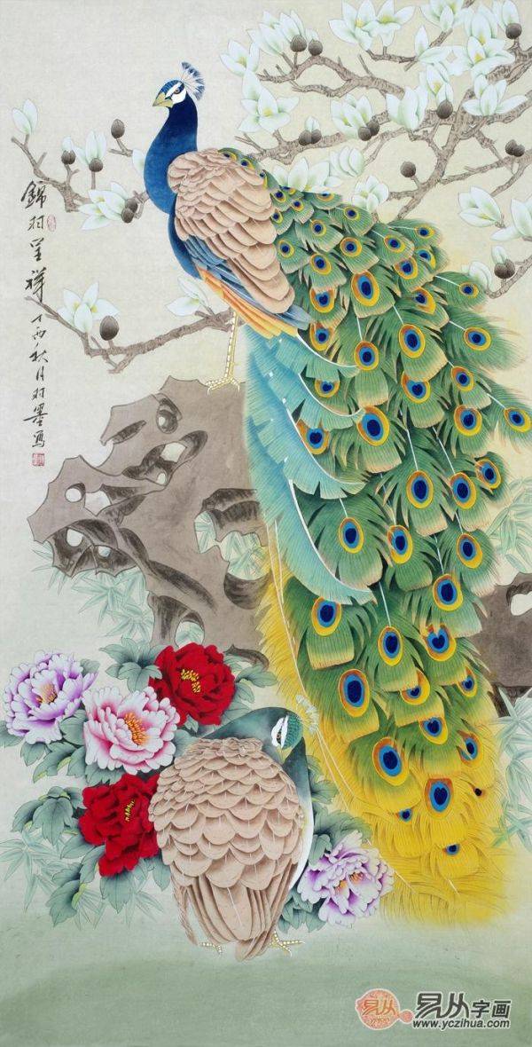 進門玄關(guān)掛什么畫比較合適，可以掛在玄關(guān)的花鳥國畫作品有這些