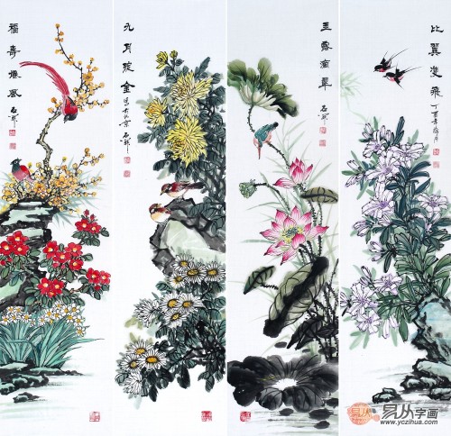 客廳白墻掛什么裝飾畫好，這幾幅花鳥國畫作品最合適了
