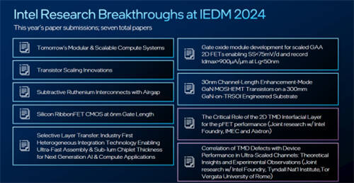 英特爾IEDM 2024技術(shù)突破：超快速芯片間封裝、業(yè)界首創(chuàng)晶體管、減成法釕互連